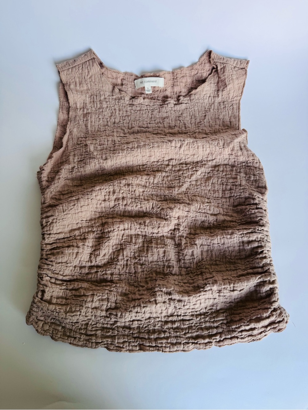 No Comment Crinkled Tank Top in Taupe